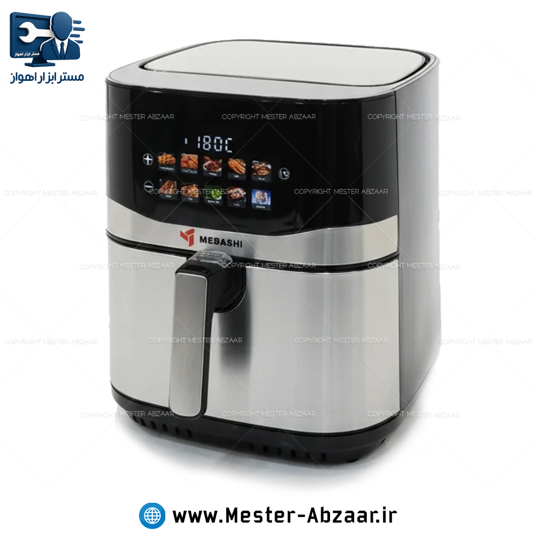 سرخ کن هواپز 13.5 لیتری لمسی دو ۲ المنت بدون روغن 4000 وات مباشی مدل MEBASHI YABAN ME-AF988 بزرگ سرخکن همراه سبد جدا شونده