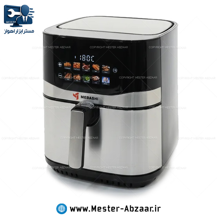 سرخ کن هواپز 13.5 لیتری لمسی دو ۲ المنت بدون روغن 4000 وات مباشی مدل MEBASHI YABAN ME-AF988 بزرگ سرخکن همراه سبد جدا شونده