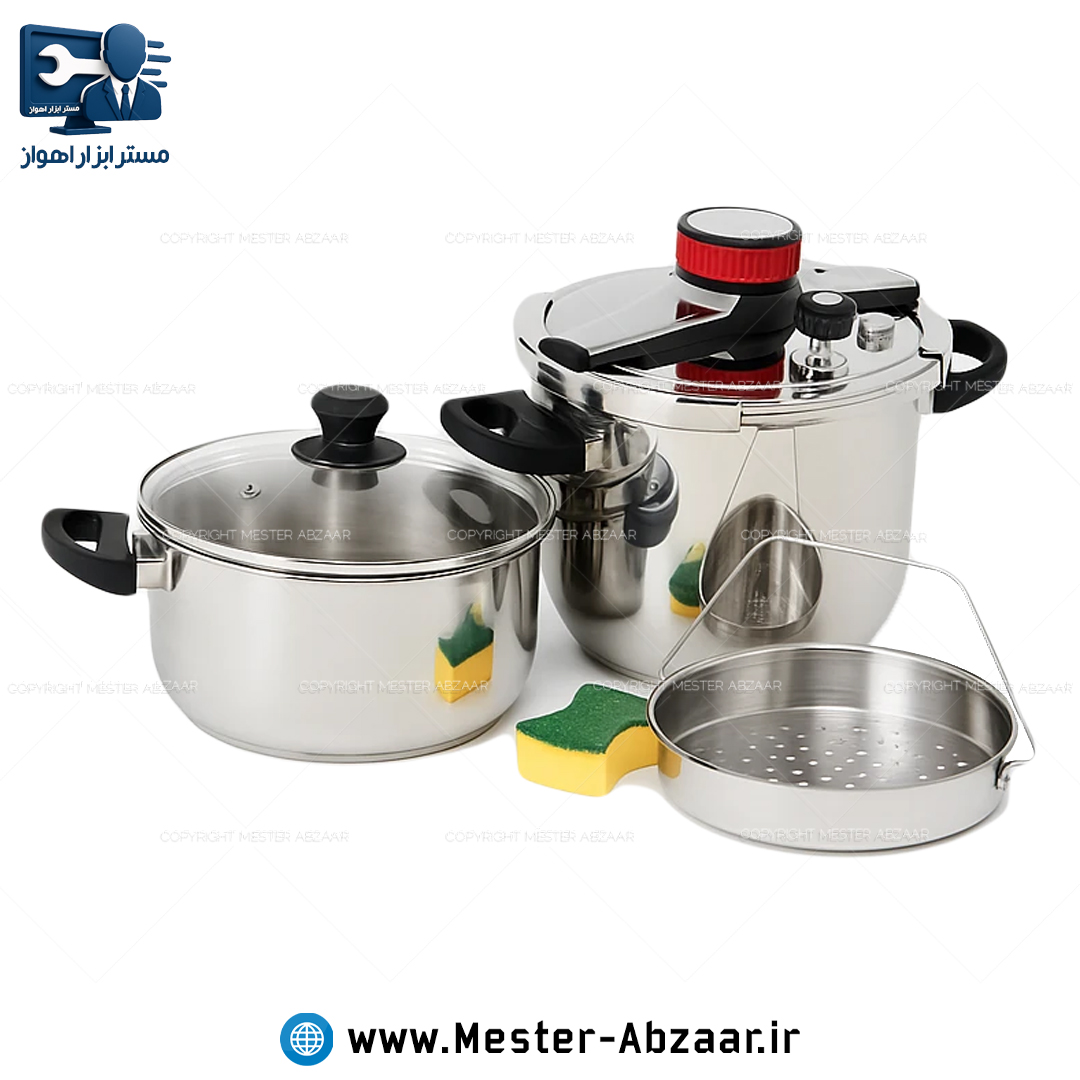 پلوپز دو قلو یونیک 8 پارچه 5 و 7 لیتر استیل لیسانس آلمان مدل UNIQUE 5+7litr