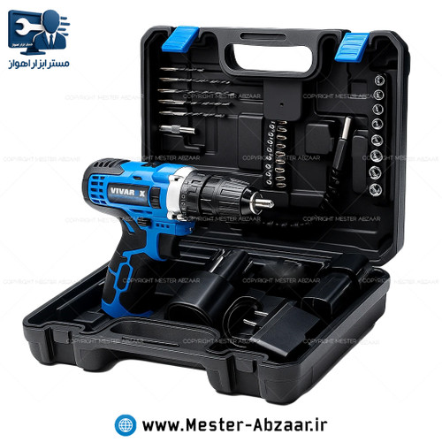 دریل پیچ گوشتی 12 ولت شارژی ویوارکس دو باتری همراه با کیف و ابزار با گارانتی مدل VIVAREX VR1210V-22A
