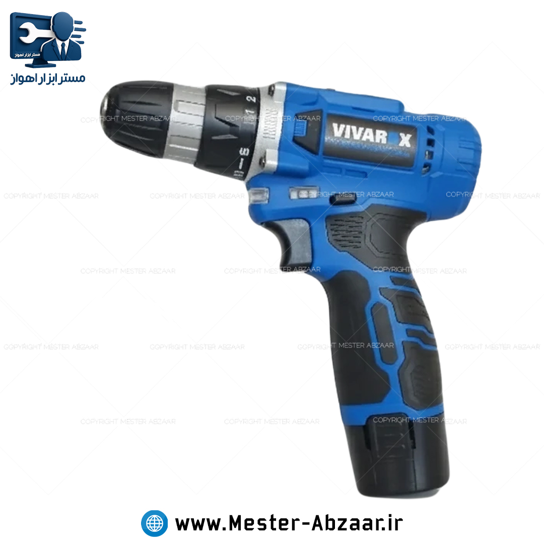 دریل پیچ گوشتی 12 ولت شارژی ویوارکس دو باتری همراه با کیف و ابزار با گارانتی مدل VIVAREX VR1210V-22A