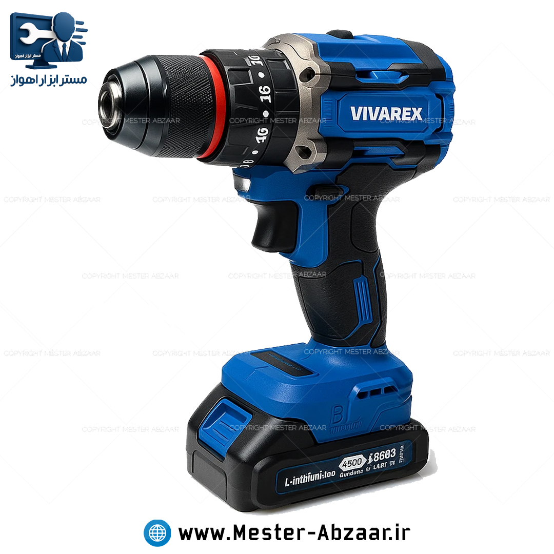 دریل پیچ گوشتی براشلس چکشی سه نظام فلزی شارژی 20 ولت 2 باتری ویوارکس یک سال گارانتی با کیف مدل VIVAREX VR2010V-IBL