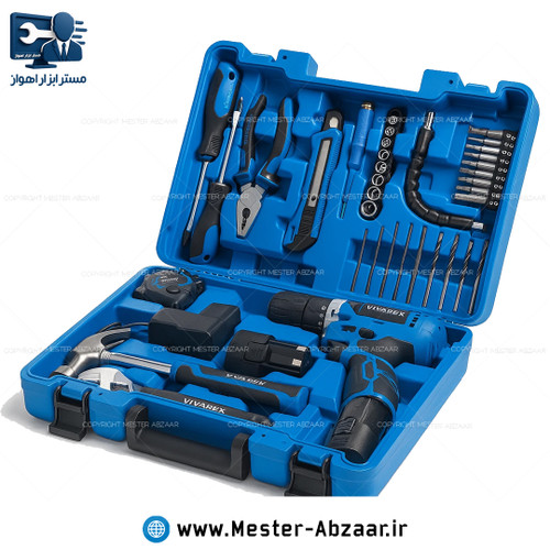 کیت کامل دریل شارژی 12 ولت 40 پارچه ویوارکس با لوازم دو باتری و گارانتی مدل VIVAREX VR1240-CDK