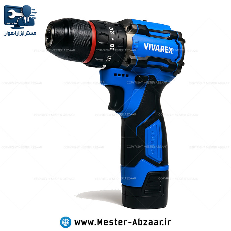 دریل پیچ گوشتی براشلس چکشی سه نظام فلزی شارژی 16.8 ولت 2 باتری ویوارکس یک سال گارانتی با کیف مدل VIVAREX VR1610V-21BL
