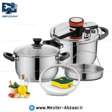 زودپز و بخار پز دو قلو تفال 8 پارچه 5 و 7 لیتر استیل مدل TEFAL 5+7litr