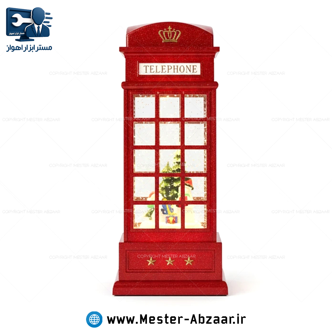 چراغ خواب موزیکال شبیه ساز بارش برف طرح باجه تلفن کریسمس TELEPHON LIGHT