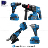 کیت شارژی 4 عددی براشلس برند ویوارکس 3 باتری با گارانتی و لوازم مدل VIVAREX VR2404-BCK مینی فرز دریل تخریب سه کاره شارژی بتن کن بکس