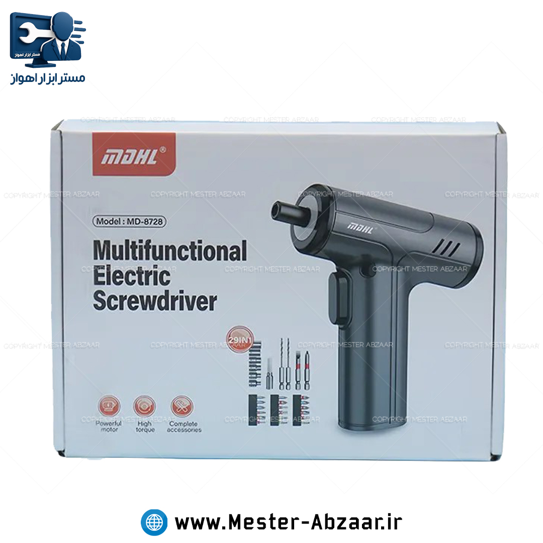 پیچ گوشتی شارژی 4.2 ولت دیمردار با لوازم مدل MDHL MD-8728