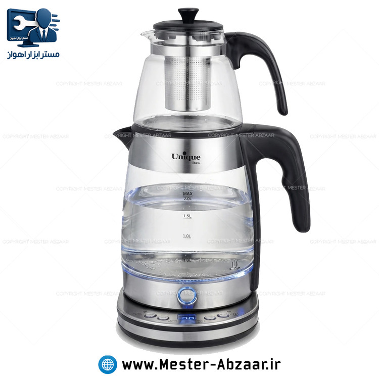 چای ساز دو طبقه 2000 وات 3 لیتری کتری شیشه ای پنل دیجیتال یونیک مدل Unique RAW 4063 روهمی