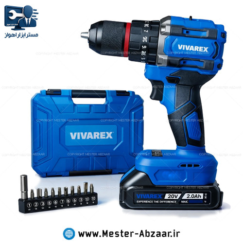 دریل پیچ گوشتی براشلس چکشی سه نظام فلزی شارژی 20 ولت 2 باتری ویوارکس با گارانتی مدل VIVAREX VR2010-IBL