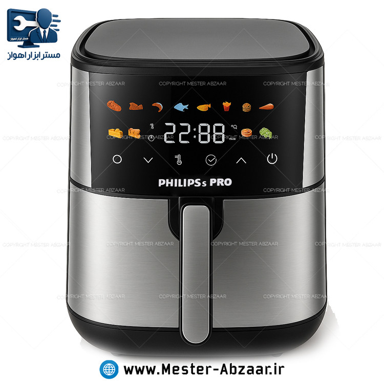 سرخ کن هواپز 15 لیتری لمسی دو ۲ المنت بدون روغن 3000 وات صفحه تخت فیلیپس پرو مدل PHILIPS PRO PH-1890 بزرگ سرخکن همراه سبد جدا شونده صفحه رنگی