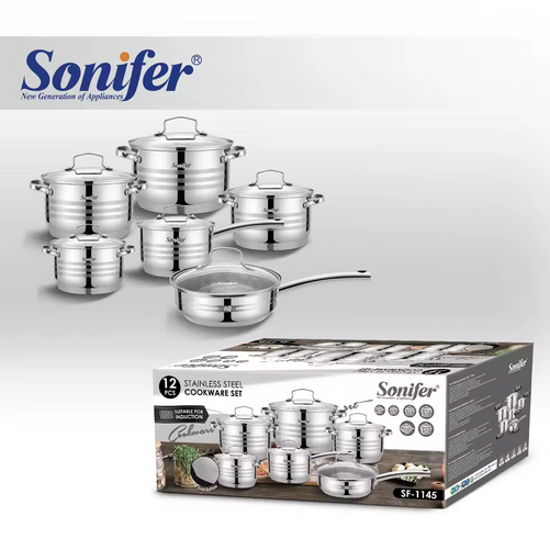سرویس قابلمه 12 پارچه تمام استیل برند سونیفر SONIFER SF-1145