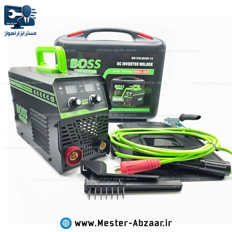 اینورتر موتور جوش 400 آمپر باس با کیف و لوازم سبز مشکی مدل BOSS MMA-400 شناسه BS123LB239-13