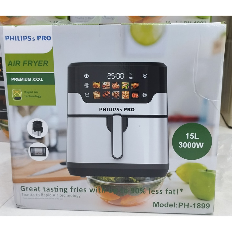 سرخ کن هواپز 15 لیتری لمسی دو ۲ المنت بدون روغن 3000 وات صفحه تخت فیلیپس پرو مدل PHILIPSs PRO PH-1899 بزرگ سرخکن همراه سبد جدا شونده صفحه رنگی