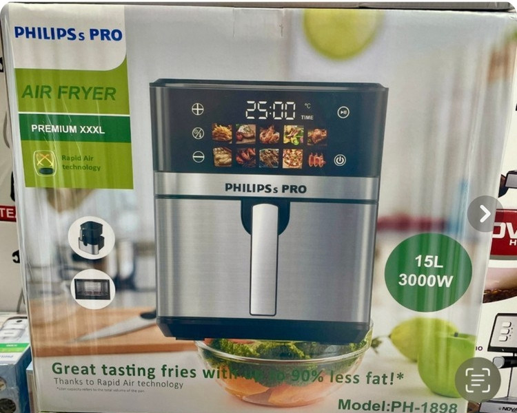 سرخ کن هواپز 15 لیتری لمسی دو ۲ المنت بدون روغن 3000 وات صفحه تخت فیلیپس پرو مدل PHILIPSs PRO PH-1898 سرخکن با سبد جدا شونده صفحه رنگی