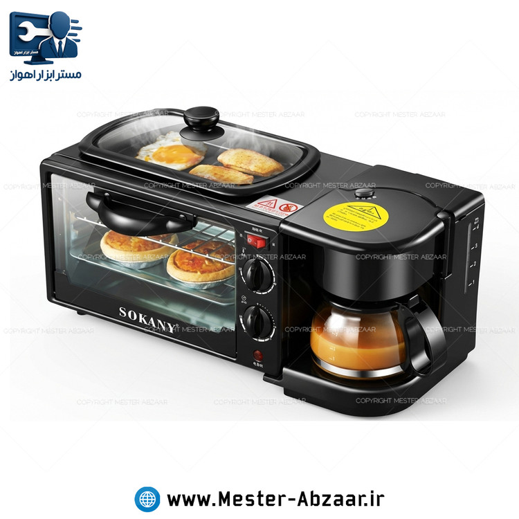صبحانه ساز 3 کاره 12 لیتری سوکانی ( فر آون برقی و قهوه ساز و گریل ) برند sokany SK-145