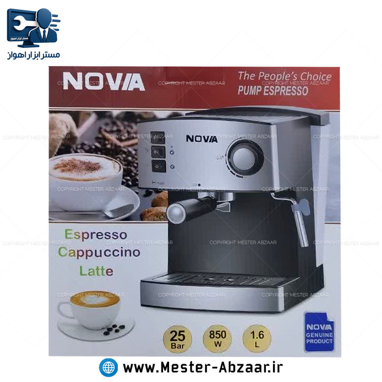 اسپرسو و قهوه ساز کد 6821 پمپ 25 بار طرح نوا با هواگیری رایگان مدل NOVIA CM6821 اسپرسوساز نوویا خانگی