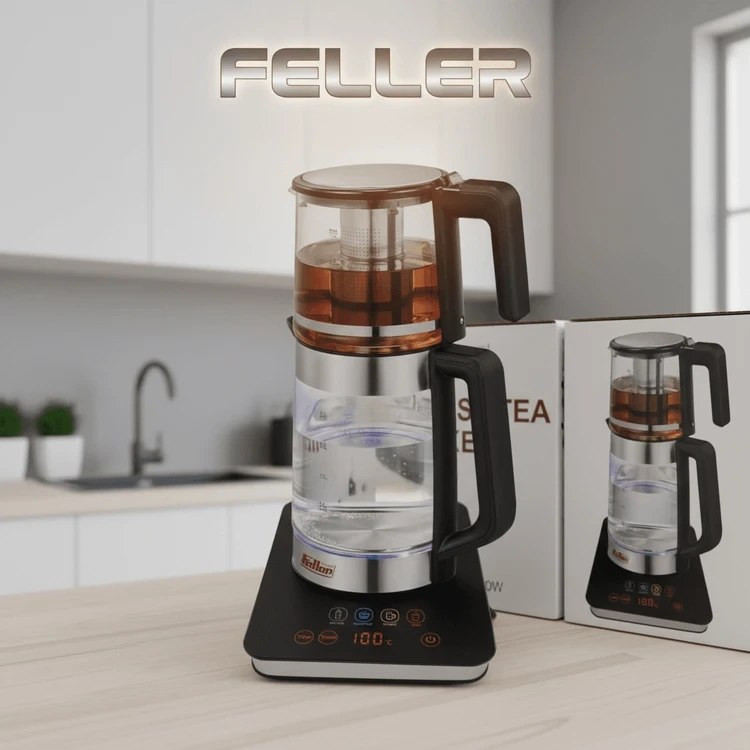 چای ساز دو طبقه 2200 وات 3.7 لیتری دیجیتال لمسی فلر پرو مدل Feller Germany PRO TS-333 روهمی