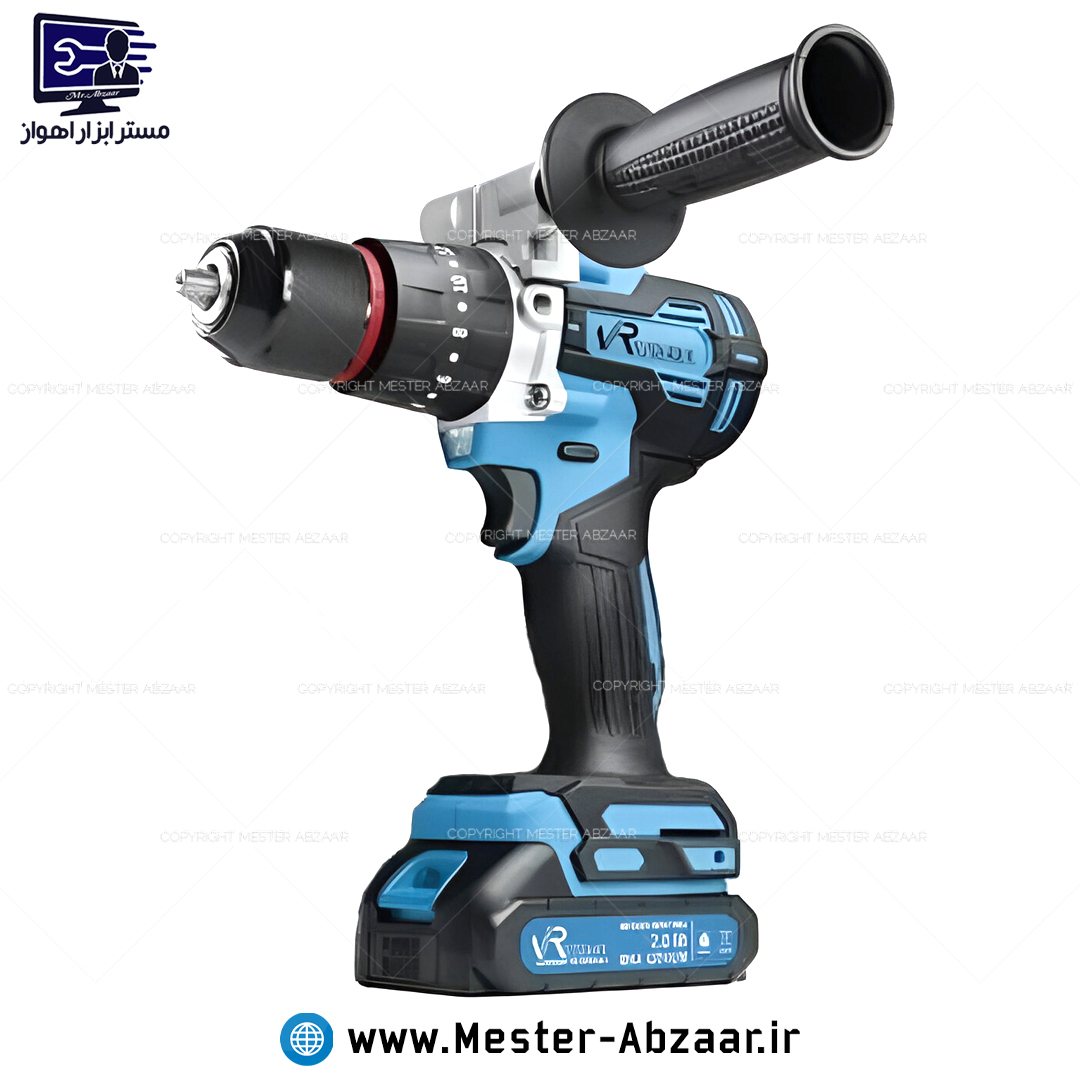 دریل پیچ گوشتی براشلس چکشی سه نظام فلزی شارژی 20 ولت 2 باتری ویوارکس یک سال گارانتی با کیف مدل VIVAREX VR2102V-22BL