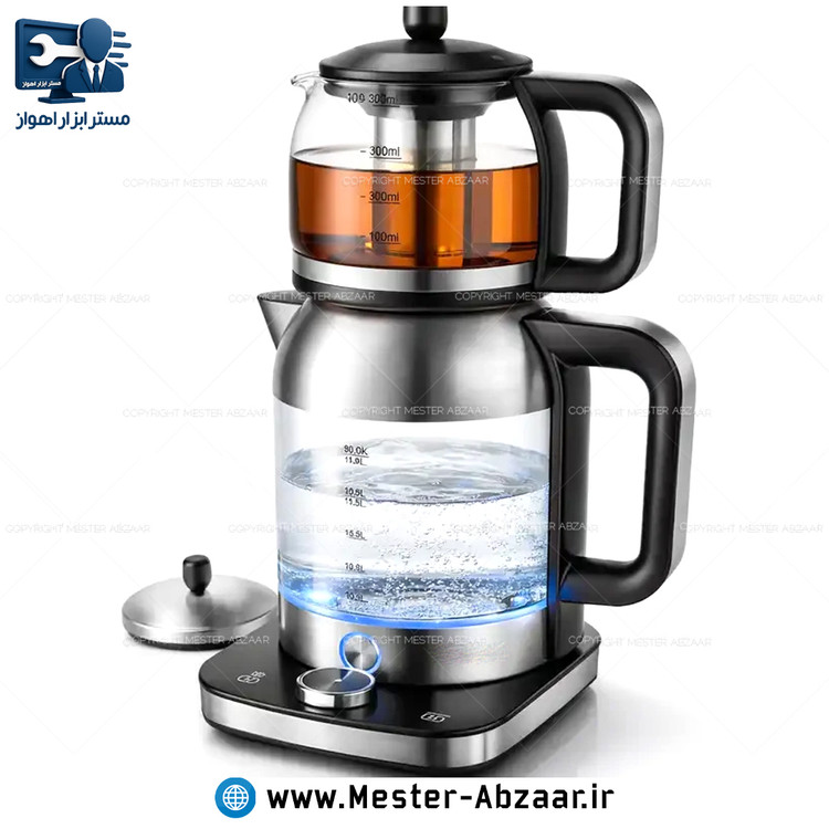 چای ساز دو طبقه 2000 وات 3 لیتری کتری شیشه ای پنل دیجیتال مکسی من مدل MAXIMAN MAX-2009 روهمی مکسی من