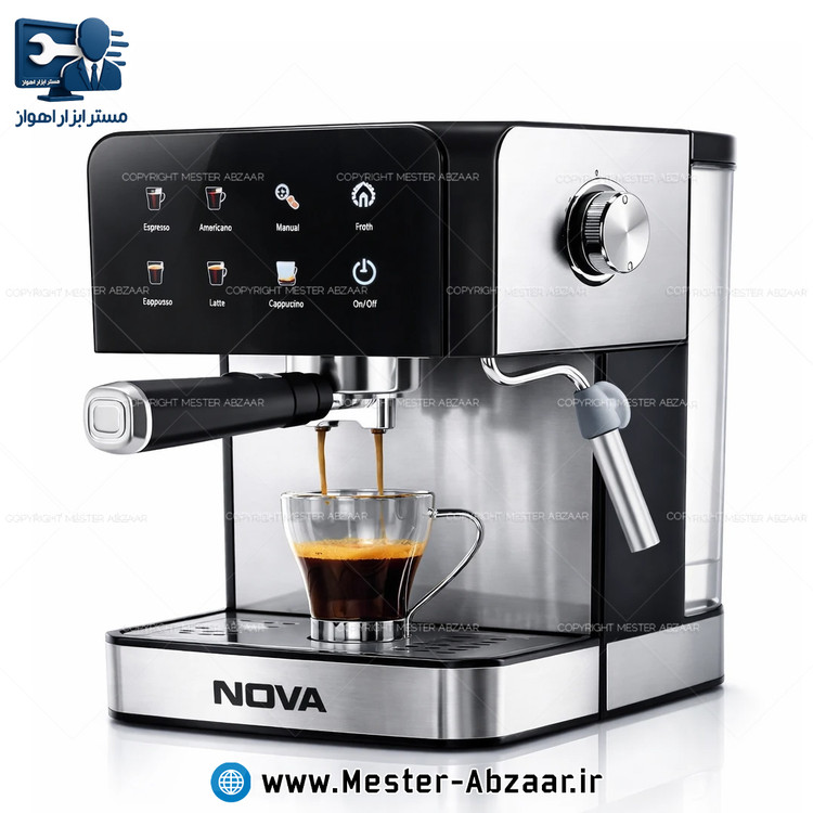 اسپرسو و قهوه ساز 1500 وات کد 135 اتوماتیک لمسی نوا پمپ 25 بار با هواگیری رایگان کد NOVA NCM-135 اسپرسوساز