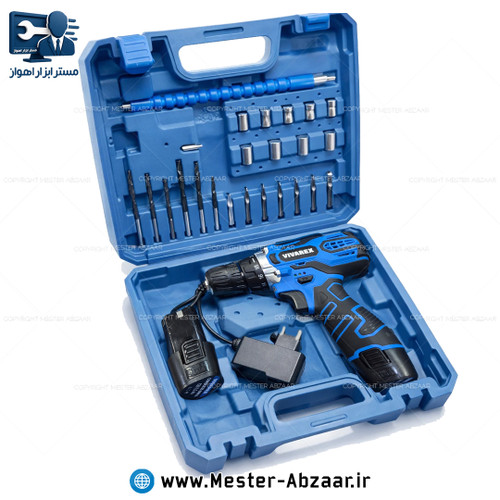 دریل پیچ بند شارژی 12 ولت ویوارکس با لوازم همراه گارانتی یک باتری مدل VIVAREX VR12V-2A