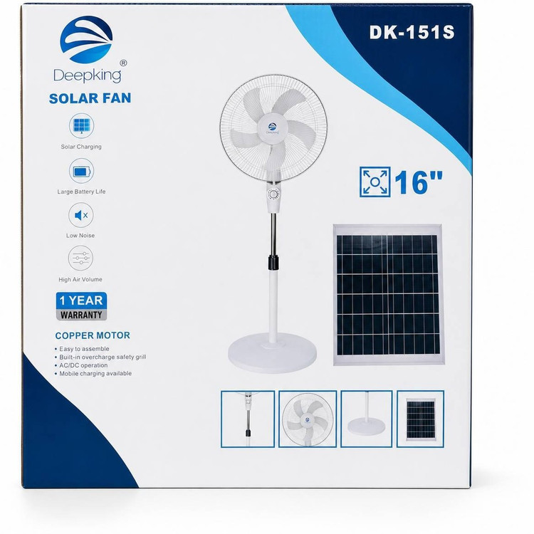 پنکه شارژی برقی ایستاده 16 اینچ چرخشی با سلول خورشیدی برند دیپ کینگ مدل Deep king DK-151S