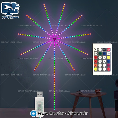 چراغ رقص نور تزیینی طرح فشفشه و آتش بازی USB ریموتی مدل LED RGB STAR