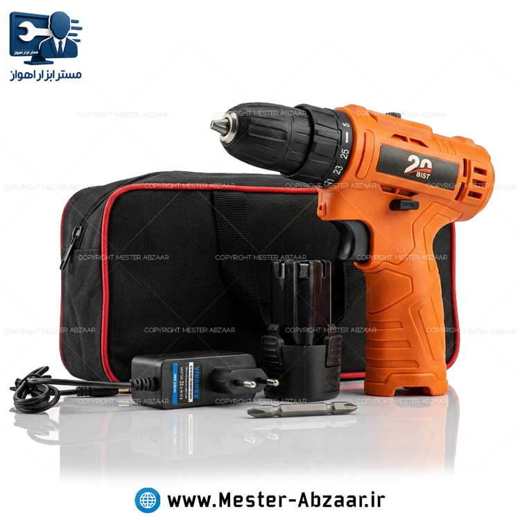 دریل پیچ بند شارژی 12 ولت تک باتری با کیف برزنتی برند بیست مدل BIST CE2 BAG