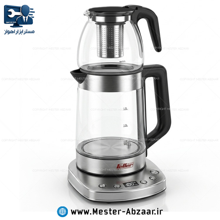 چای ساز دو طبقه 2200 وات 2.7 لیتری دیجیتال فلر مدل Feller Germany PRO TS-210 روهمی (فاقد کارتن محصول)