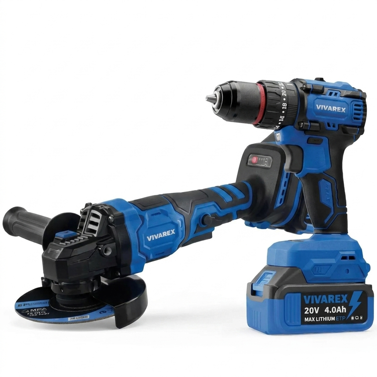 کیت شارژی 4 عددی براشلس برند ویوارکس 3 باتری با گارانتی و لوازم مدل VIVAREX VR2404-BCK مینی فرز دریل تخریب سه کاره شارژی بتن کن بکس