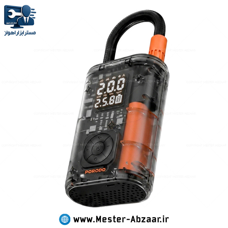 پمپ باد شارژی خودرو اتوماتیک با قطع کن دیجیتال بدنه شفاف پرودو مدل PORODO PDGA05BK