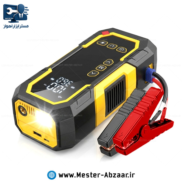 پمپ باد و جامپ استارتر شارژی چندکاره با قطع کن مدل CAR JUMP STARTER XM-1003 (دارای پاور بانک و چراغ قوه)