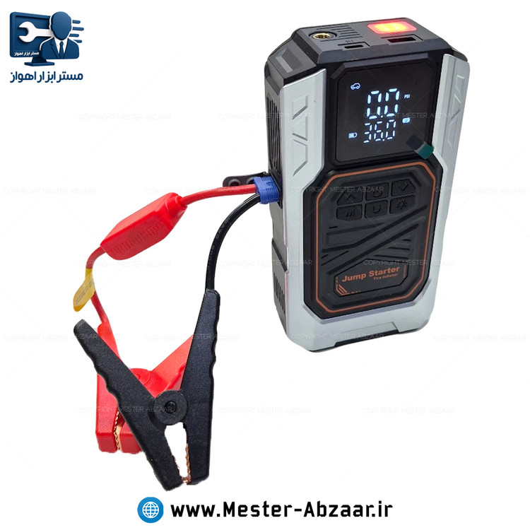 پمپ باد و جامپ استارتر شارژی چندکاره با قطع کن مدل XM-1003 (دارای پاور بانک و چراغ قوه)