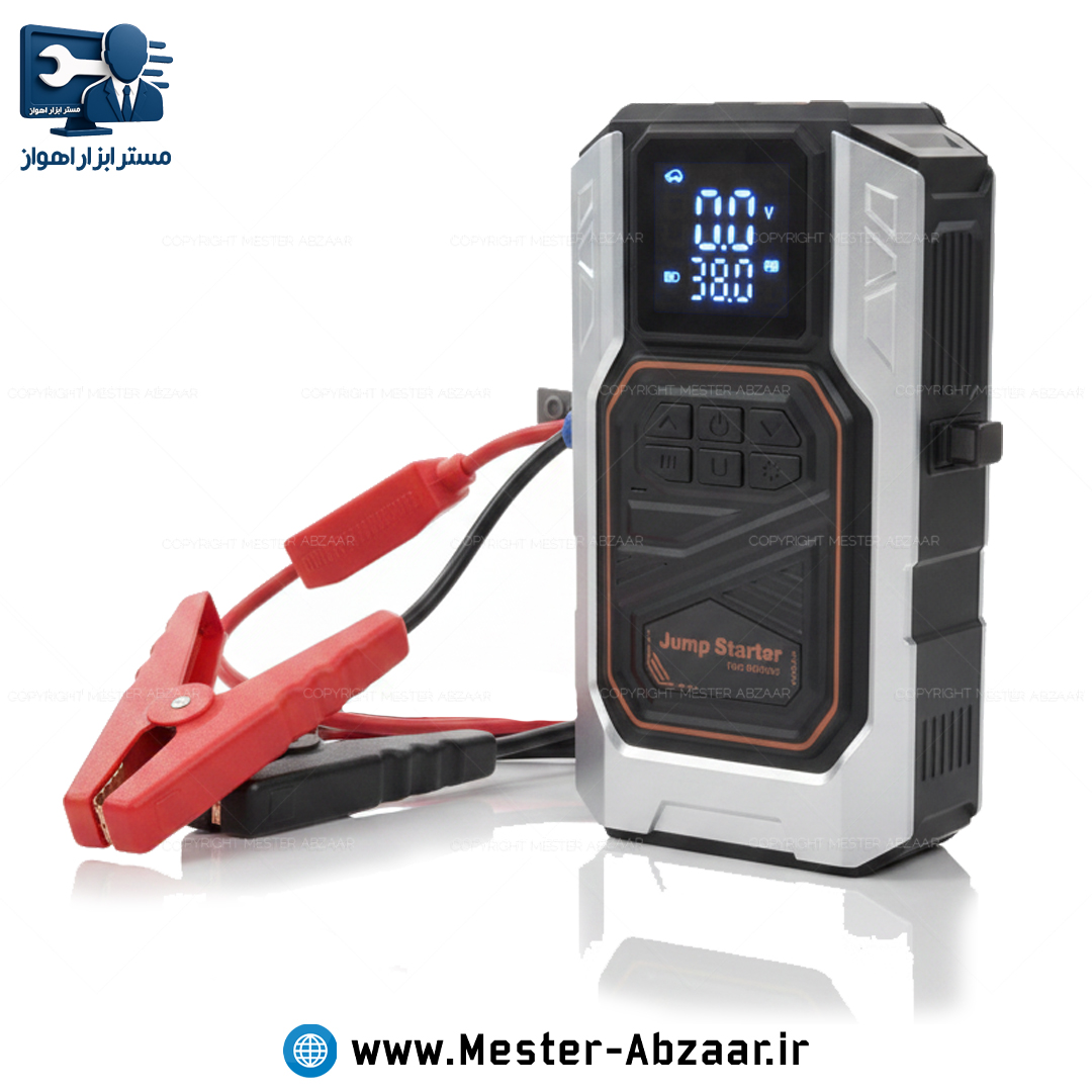 پمپ باد و جامپ استارتر شارژی چندکاره با قطع کن مدل XM-1003 (دارای پاور بانک و چراغ قوه)