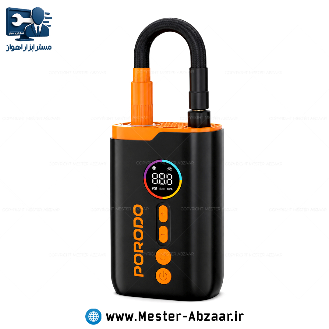 پمپ باد شارژی خودرو اتوماتیک با قطع کن دیجیتال پرودو پرتابل مدل PORODO PDLFST181BK