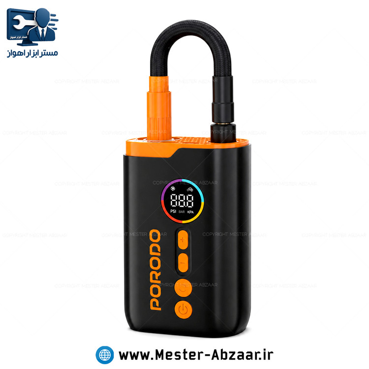 پمپ باد شارژی خودرو اتوماتیک با قطع کن دیجیتال پرودو پرتابل مدل PORODO PDLFST181BK