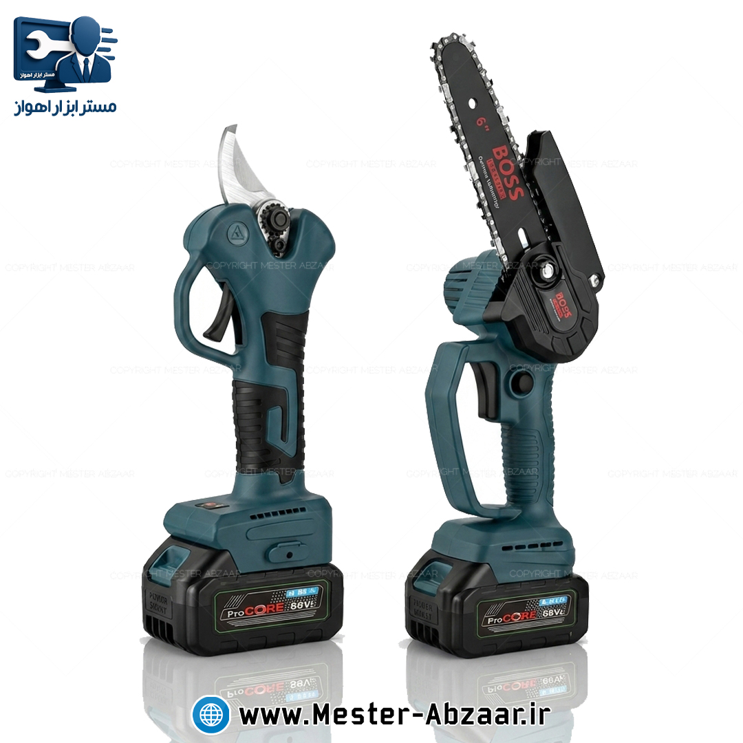 ست قیچی شارژی و اره شارژی باغبانی 88 ولت باس مدل BOSS 88Vf