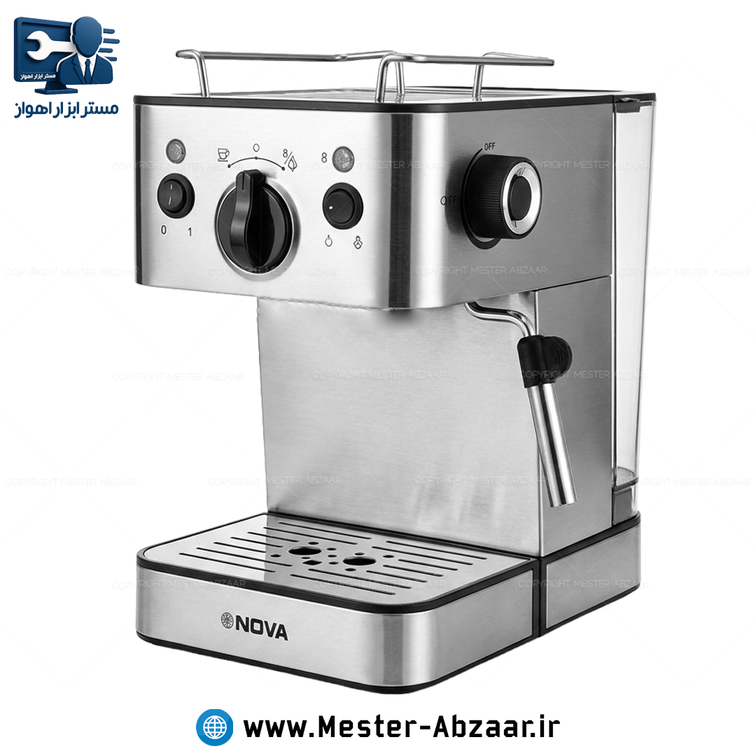 اسپرسو و قهوه ساز 149 تمام استیل نوا 2250 وات پمپ 20 بار ولوم بغل با هواگیری رایگان مدل NOVA NCM-149EXPS اسپرسوساز نووا