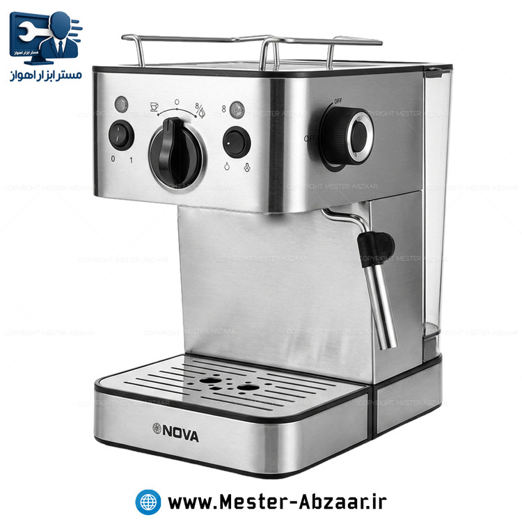 اسپرسو و قهوه ساز 149 تمام استیل نوا 2250 وات پمپ 20 بار ولوم بغل با هواگیری رایگان مدل NOVA NCM-149EXPS اسپرسوساز نووا