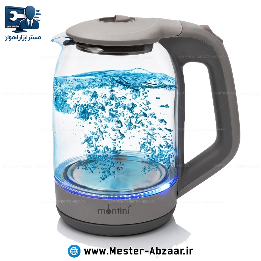 کتری برقی شیشه ای برند مونتینی 1500 وات 1.8 لیتر برند MONTINI SINA-577