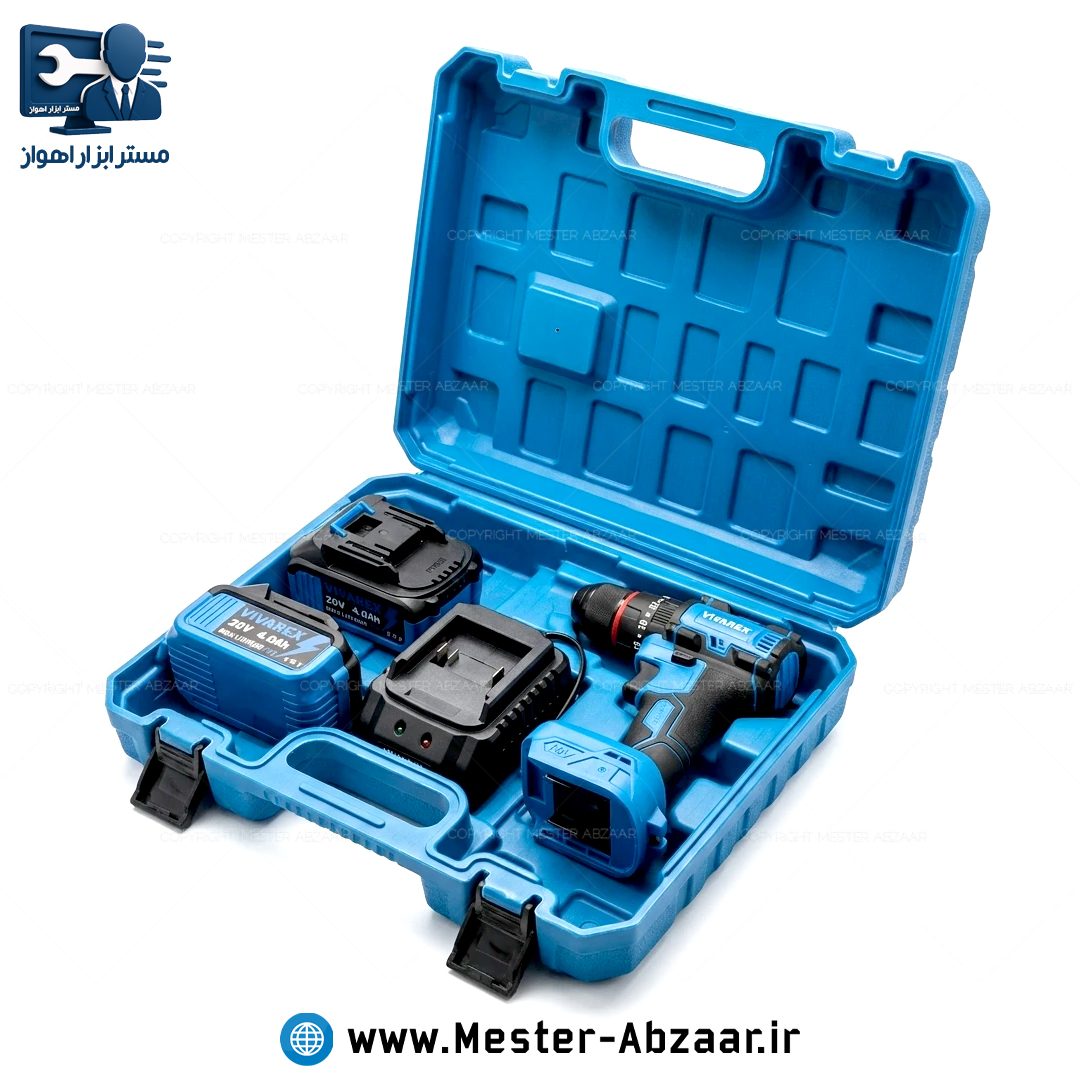 دریل پیچ بند براشلس چکشی شارژی 20 ولت 4 آمپر ویوارکس با گارانتی با کیف BMC مدل VIVAREX VR2410IDK