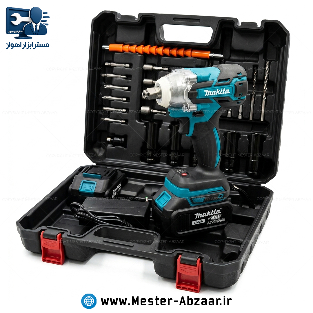بکس و پیچ بند شارژی 48 ولت 300 نیوتون طرح ماکیتا با لوازم کامل مدل Makita li-ion 48v
