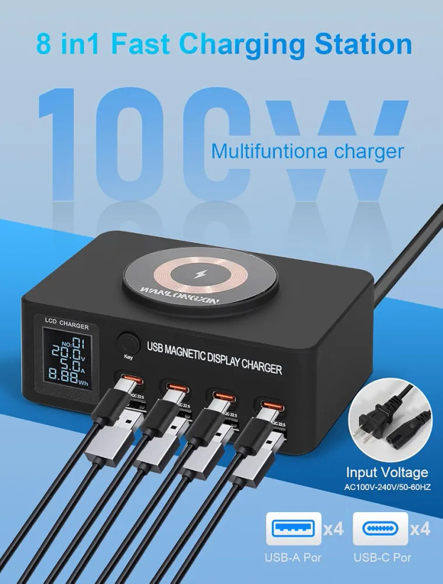 گجت ایستگاه شارژ ۸ پورت USB با توان ۱۰۰ وات فست شارژ WLX-818D+