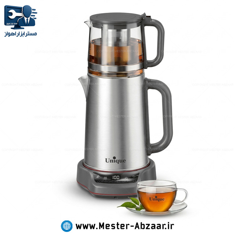 چای ساز برقی دو طبقه 2000 وات 4 لیتری کتری پنل دیجیتال یونیک مدل UNIQUE 4047 روهمی سفید