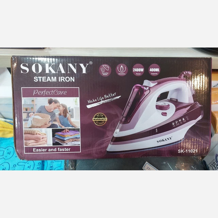 اتو بخار کف سرامیکی 2400 وات برقی خانگی کد 11021 مدل سوکانی SOKANY SK-11021