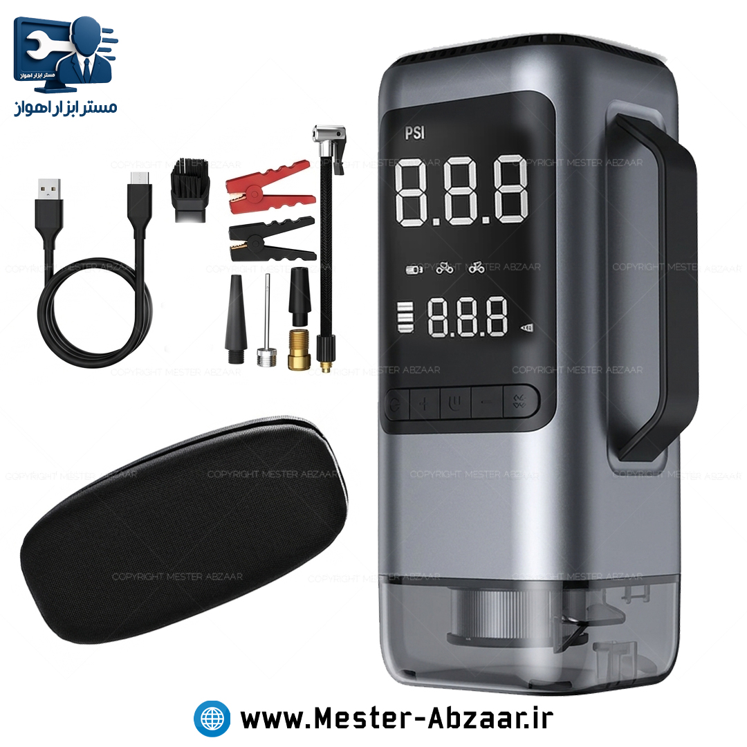 پمپ باد شارژی چهار کاره ( جارو . جامپ استارتر . پاور بانک ) دیجیتالی مدل Multifunctional ATJ-9366-B