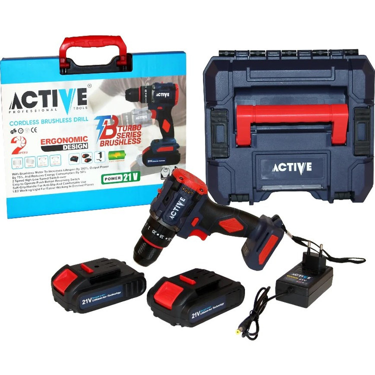 دریل شارژی چکشی ۲۱ ولت براشلس اکتیو ACTIVE مدل AC-3121BL