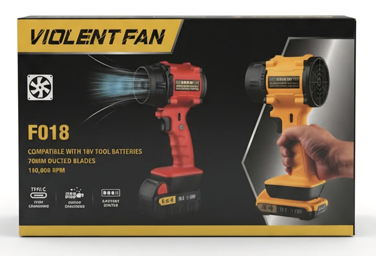 توربو جت فن دمنده شارژی 20 ولت پرقدرت مدل JET FAN F-018 بلوور دمنده قدرتی جعبه کارتنی